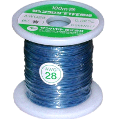 サンハヤト　ジュンフロンETFE電線　AWG28-100m:青