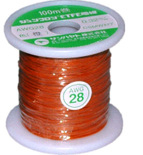 サンハヤト　ジュンフロンETFE電線　AWG28-100m:橙