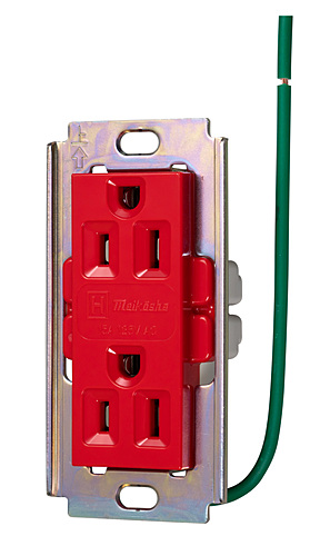 明工社　ML医用接地埋込ダブルコンセント(B形)Sタイプ　赤　ML1282T45R